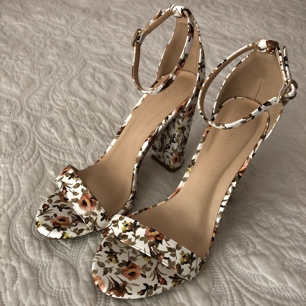 Floral Print Block Heels